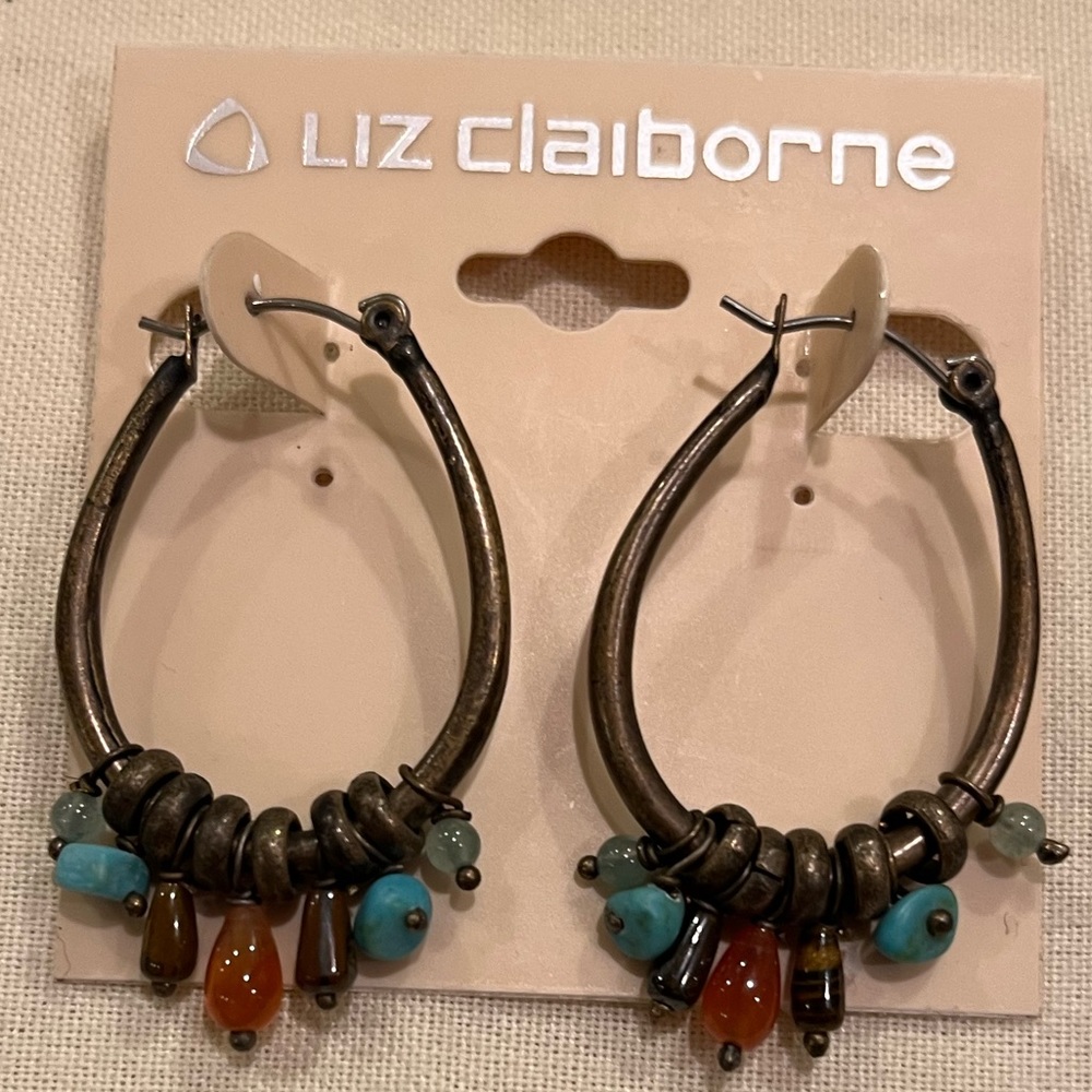 Liz Claiborne, vintage, beaded hoop, earrings, pierced.